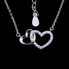 3D Heart Shaped Necklace Cross Chain And Hanging Zircon Shining Stone Sterling Silver