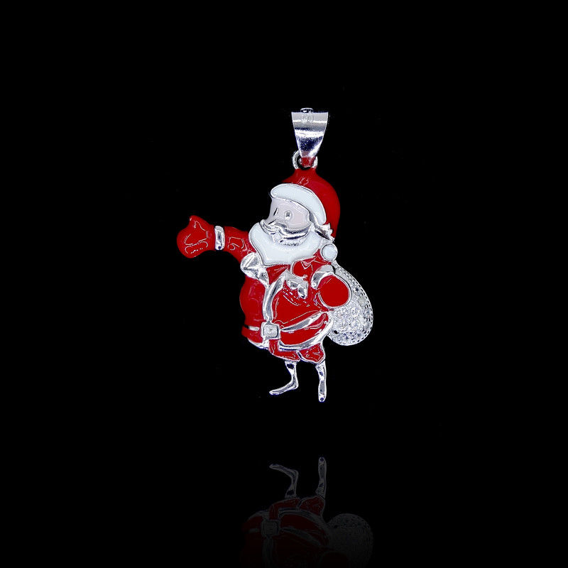 Childrens Silver Red Enamel Pendant Christmas Santa Claus Shape For Gift