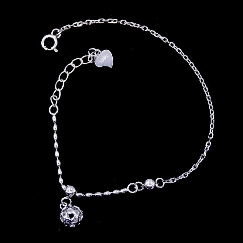 Central Ball Shape Plain Sterling Silver Bracelet Elegant Plating Rhodium